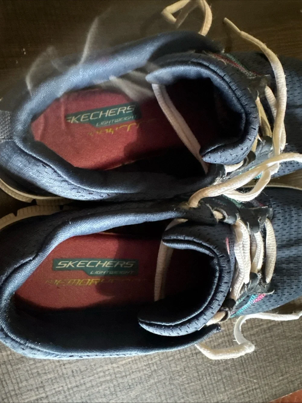 SKECHERS Flex Sole Women Size 8.5 Navy Lace-Up Textile Walking Sneakers